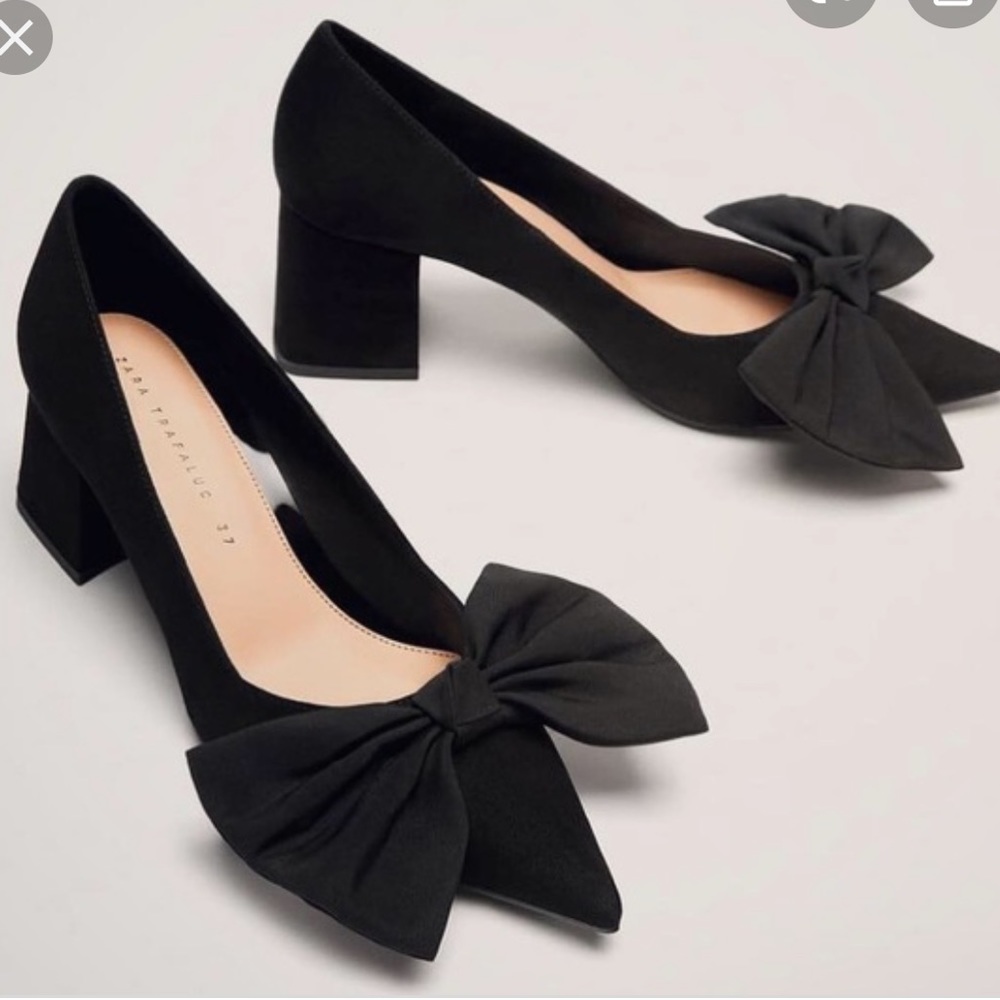 Zara black bow heel shoes